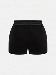 ROMWE J-Fashion Conjunto de 2 peças Y2K com letras de gato sexy e strass, decoração de veludo, top tipo bandeau e shorts de veludo com cordão na cintura, para mulheres - Preto - Ver 6