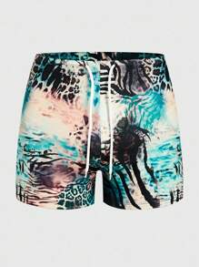 ROMWE MEN Casual Men's Leopard & Zebra Print Drawstring Waist Boxer Briefs Swimwear - Multicolor - View 1