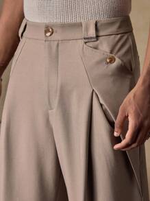 AKNOTIC Herren Khaki Lässig Loose Straight Leg Hose, Alltags Schlichte Weite Bein Hose für junge Erwachsene, Designer Boyfriend Stil Lehrer & Absolvent Geschenk Saison - Armeegrün - Übersicht 6