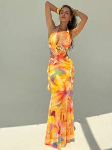 Aloruh Vestido de verano para mujer con espalda cruzada y calada, ajustado y sin espalda para vacaciones