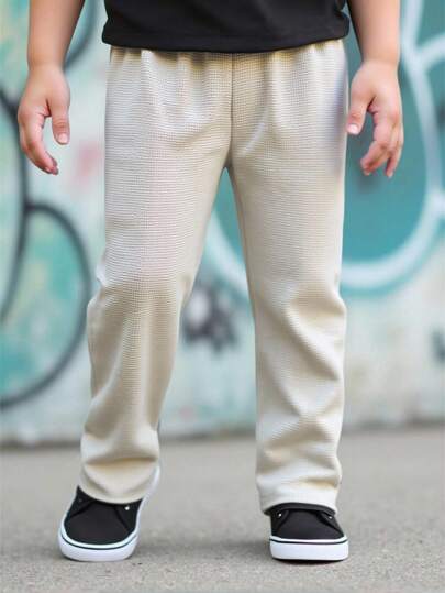 Young Boy Solid Color Elastic Waist Loose Wide-Leg Casual Pants
