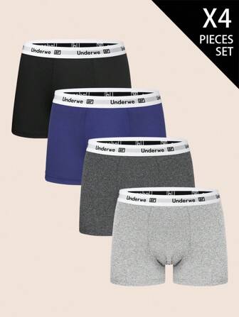 Manfinity Underwear&Sleepwear Basics 4件装男士字母弹性腰带平前内裤