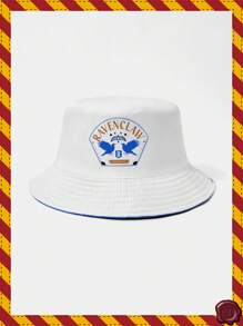 HARRY POTTER X SHEIN 1pc Reversible White Bucket Hat With Letter & Animal Patterns - White - View 1