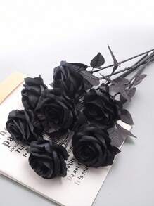 ROMWE Goth 1pc Black Rose Artificial Flowers, Home Decoration, Photo Props,Gothic Black Rose Fake Flower – Artificial Rose For Halloween Decor, Dark Wedding, Witch Party, Haunted House, Vampire Gothic Home Decoration, Spooky Centerpiec