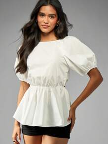MISSGUIDED Blusa de mangas abultadas con amarre en la espalda, cintura ajustada, espalda abierta, para uso casual, de fiesta, ocasiones especiales, resort, fiesta de duchas nupciales, elegante - Blanco - Ver 3