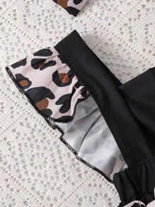 Genkimix Neugeborenen Baby süße Schleifen Dekor Leopard Patchwork rückenfrei Romper Set