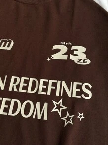 Manfinity Campus Court Men's Casual Color Block Letter Print T-Shirt, Summer Freedom Shirt Brown Graphic Tee Men Men Graphic Tshirt Brown Tshirt Men Casual Tshirt Men - Multicolor - View 4