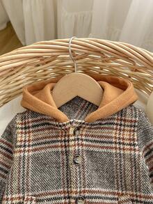 SHEIN Newborn Baby Girls' Cute Versatile Plaid Hooded Jacket, Autumn/Winter Baby Boy Fall Clothes Baby Boys Fall Clothes Baby Girl Fall Clothes Jackets Brown Vintage Baby Boy Clothes Baby Boy Spring Jacket - Grey - View 5