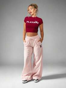 Missguided x Playboy Camiseta de bebé de algodón suave estilo retro con estampado gráfico de logo para la temporada de moda y festivales Y2K, ropa de calle vintage clásica - Rojo - Ver 6