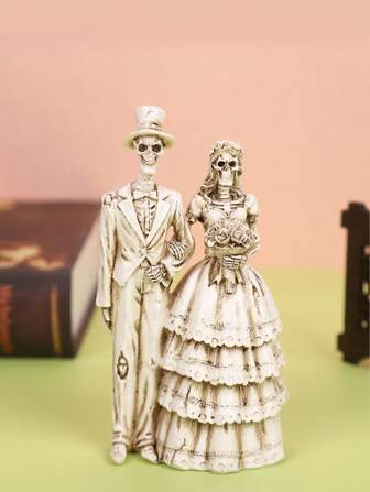 Goth 1PC Skull Couple Resin Ornament Holiday Gift Skeleton Couple Home Desktop Porch Garden Decoration,Home Decor