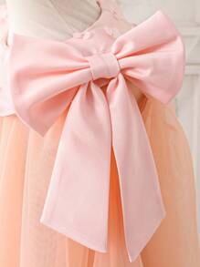 Baby Girl Cute Summer Apricot Mesh Bowknot Dress - Pink - View 5