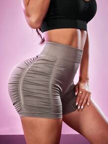 SHEIN Sports 女士户外瑜伽休闲纯色运动短裤 - 摩卡棕 - 查看 6