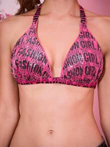 ROMWE Avant 女士性感时尚超短露背系带短款上衣 - 玫紅色 - 查看 4