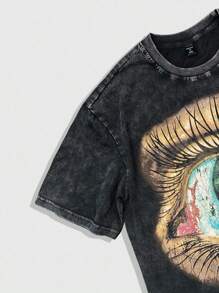 ROMWE MEN Street Life Hiphop Punk Vintage Men's Eye Print Short Sleeve Casual T-Shirt - Black - View 3