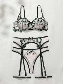 SHEIN 5件套彩色刺绣钢圈性感内衣套装 - 彩色 - 查看 5
