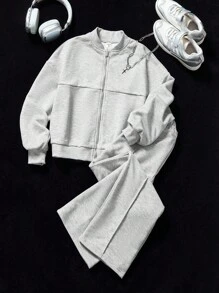 Coolane Kids 2 Stücke Tween-Mädchen Set aus Jacke und Hose in Grau für den Übergang, Herbst