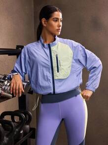 Powerista Fashionable Color Block Splice Casual Sports Jacket - Purple - View 5