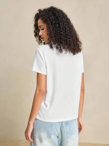 INAWLY Women's White Summer Casual Everyday Regular Comfortable Anamarija Fashion Texas T-Shirt Pattern Print Round Neck Short Sleeve Beautiful Ladies Top - White - View 2