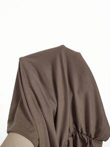 SHEIN EZwear Retro Style Brown Grunge One Shoulder Crop Top - Brown - View 8