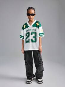 Coolane Kids Camiseta casual de manga corta con cuello en V y estampado de letra para niña preadolescente