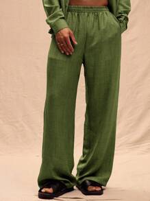 Musero Men Oversized Linen Pants Only Spring Summer Vacation Easter - Olive Green - View 2