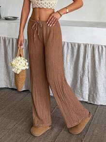 EURMUSE Damen einfarbige Lange Hose mit Kordelzug, minimalistisch, für den täglichen Gebrauch