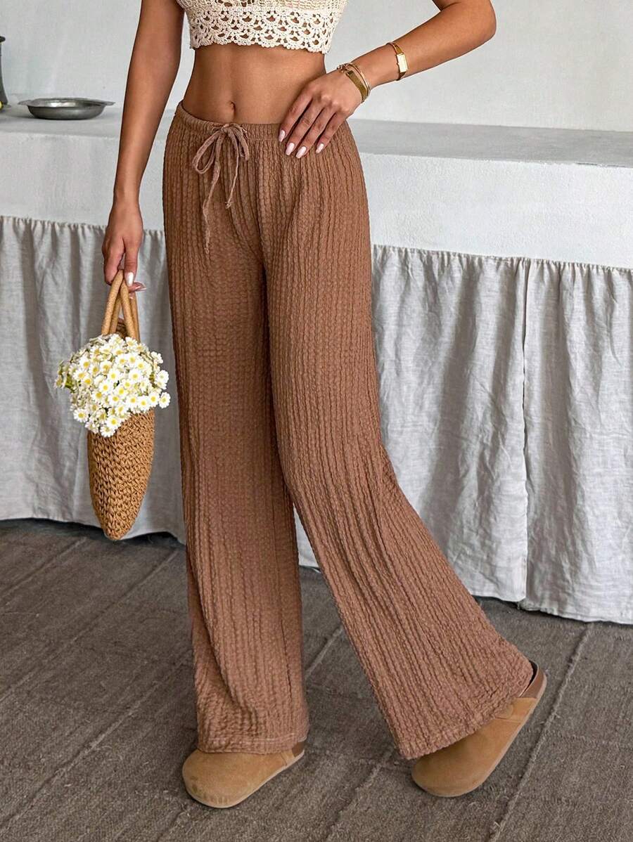 EURMUSE Damen einfarbige Lange Hose mit Kordelzug, minimalistisch, für den täglichen Gebrauch