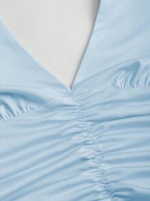 Sweetra Women's Elegant V-Neck Halter Ruched Ultra Long Dress, Summer - Blue - View 3