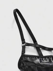 ROMWE Grunge Punk Bộ đồ lót dây và áo ngực có gọng PU Dark Punk, gợi cảm - màu đen - Xem 9