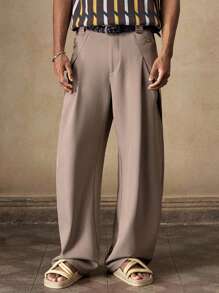 AKNOTIC Herren Khaki Lässig Loose Straight Leg Hose, Alltags Schlichte Weite Bein Hose für junge Erwachsene, Designer Boyfriend Stil Lehrer & Absolvent Geschenk Saison - Armeegrün - Übersicht 1