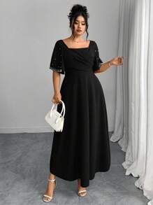 Modelyn Vestido elegante con aplicaciones de cuentas para tallas grandes - Negro - Ver 3