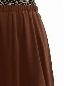 Flirla Falda de gasa con cintura elástica de moda de verano para talla grande, para mujer en Acción de Gracias - Café integral - Ver 3