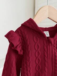 Babygirl 可爱休闲百搭纯色连帽长袖夹克 秋冬款 - 酒紅色 - 查看 4