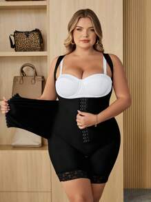 SHEIN CURVE+ Tuta ampia monocolore da donna con patch in pizzo minimal