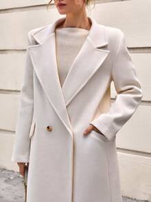 CLARA VERO Áo khoác dài thanh lịch hai hàng khuy có ve áo khoét và túi có nắp, sạch sẽ, vừa vặn và phù hợp với mùa đông - trắng - Xem 5