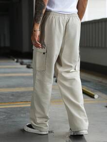 Manfinity Homme 青年男士休闲宽松直筒工装裤 - 杏色 - 查看 3
