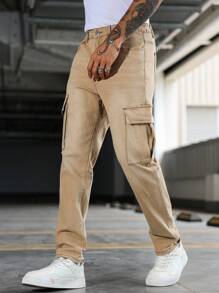 Manfinity Homme Quần Jeans Jeans Cargo Denim Vintage Thường Ngày Cho Nam - Màu be - Xem 6