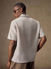 AKNOTIC Business Casual 男士杏色手工刺绣烟花反光亮片刺绣休闲宽松短袖衬衫，时尚适合日常穿着、度假、派对、毕业典礼、海滩、家庭聚会、礼物 - 杏色 - 查看 7