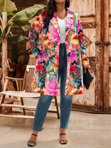 EMERY ROSE Plus Size Floral All-Over Print Casual Windbreaker Floral Outfits For Women Floral Blazer Women Floral Print Blazer,Fall Clothes Plus Size,Going Out Outfits,Business Casual Woman Curve Women Floral Blazer,For Stylish Everyday Wear Winter Autumn - Multicolor - View 4