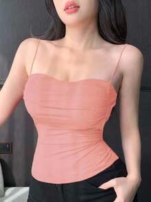 DAZY Tight-Fit Tank Top With Built-In Padded, Ruched Design - Pink - View 6
