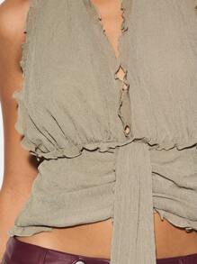 KIZN Blusa corta con volantes y cierre delantero de corbata, top halter de gasa bohemio para verano, festival, espalda descubierta, sin mangas, elegante para playa y resort - Verde Oscuro - Ver 4