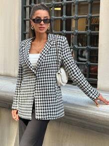 Women, Autumn, Regular Length, Regular Fit, Lining, Coket, Check, Black White, Premium Quality - Multicolor - View 5