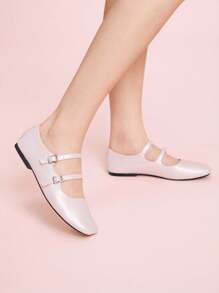 CUCCOO DOLLMOD Women Summer Flat Shoes, Simple Fashion Slip-On For Vacation Outfit, Sweet Retro College Style - Baby Pink - View 5