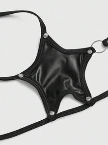 ROMWE Grunge Punk Punk Pentagram Rivet Lace-Up Crop Top - Black - View 3