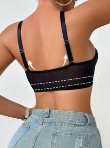 SHEIN Black Fantasy Women's Push Up Bralette With Criss Cross Halter Design, Sparkling Rhinestone Embellishments, And Backless Appeal. - Black - View 4