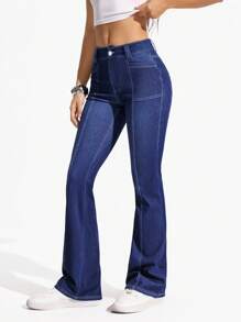 Flexra Distressed Slim Flare Leg Jeans - Dark Wash - View 6