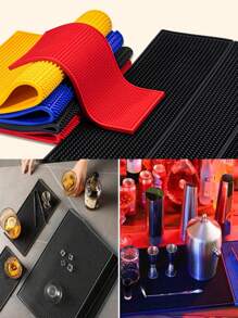 SHEIN 1pc 11.81*5.91in Suitable For Kitchen Bar KTV Coffee Bar Rectangular PVC Soft Rubber Coaster Thickened Rubber Mat Non-Slip Water-Proof Drain Mat Drying Bowl Mat Multiple Colors Available - Multicolor - View 1