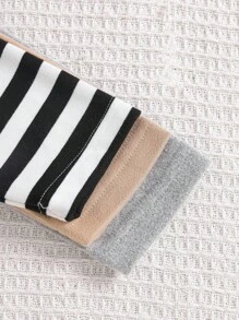 SHEIN 3 Piece Set Baby Boy Crew Neck Long Sleeve Tees,Black And White Striped,Plain,Autumn,Casual,Carrer Day,Back-To-School,Thicker Thermal Lined Soft Tops - Multicolor - View 8