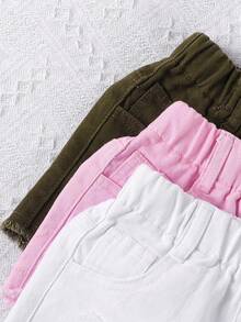 SHEIN 女婴口袋破洞毛边休闲牛仔短裤 - 彩色 - 查看 5