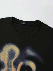 ROMWE MEN Grunge Punk Men's Retro Street Silhouette & Thermal Imaging Figure Print Short Sleeve T-Shirt, Summer, 2000s Style, Fall/Winter